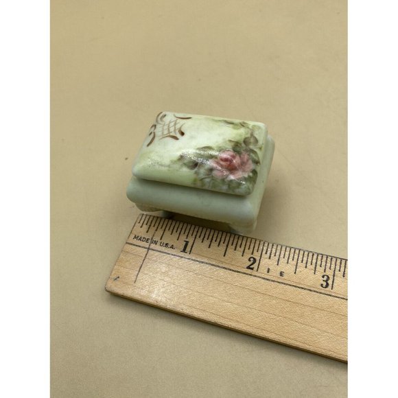 Vintage Skappers Miniature Porcelain Square Trinket Box Green Gold - Picture 9 of 10